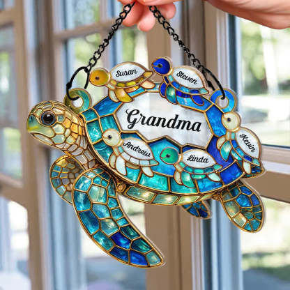 Turtle Stained Glass Mom Grandma - Personalized Window Hanging Suncatcher Ornament