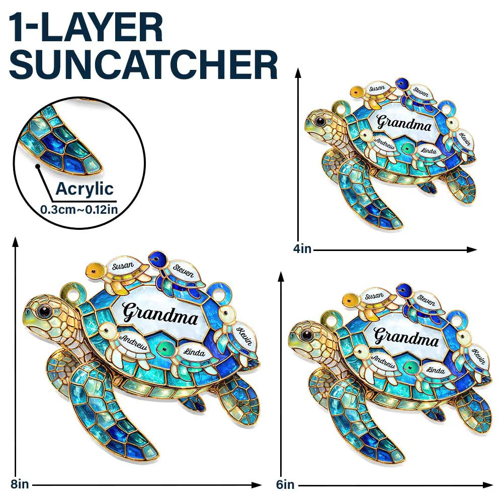 Turtle Stained Glass Mom Grandma - Personalized Window Hanging Suncatcher Ornament