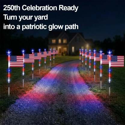 8 Solar American FlagPathway Lights - Red,White & Blue Yard Glow