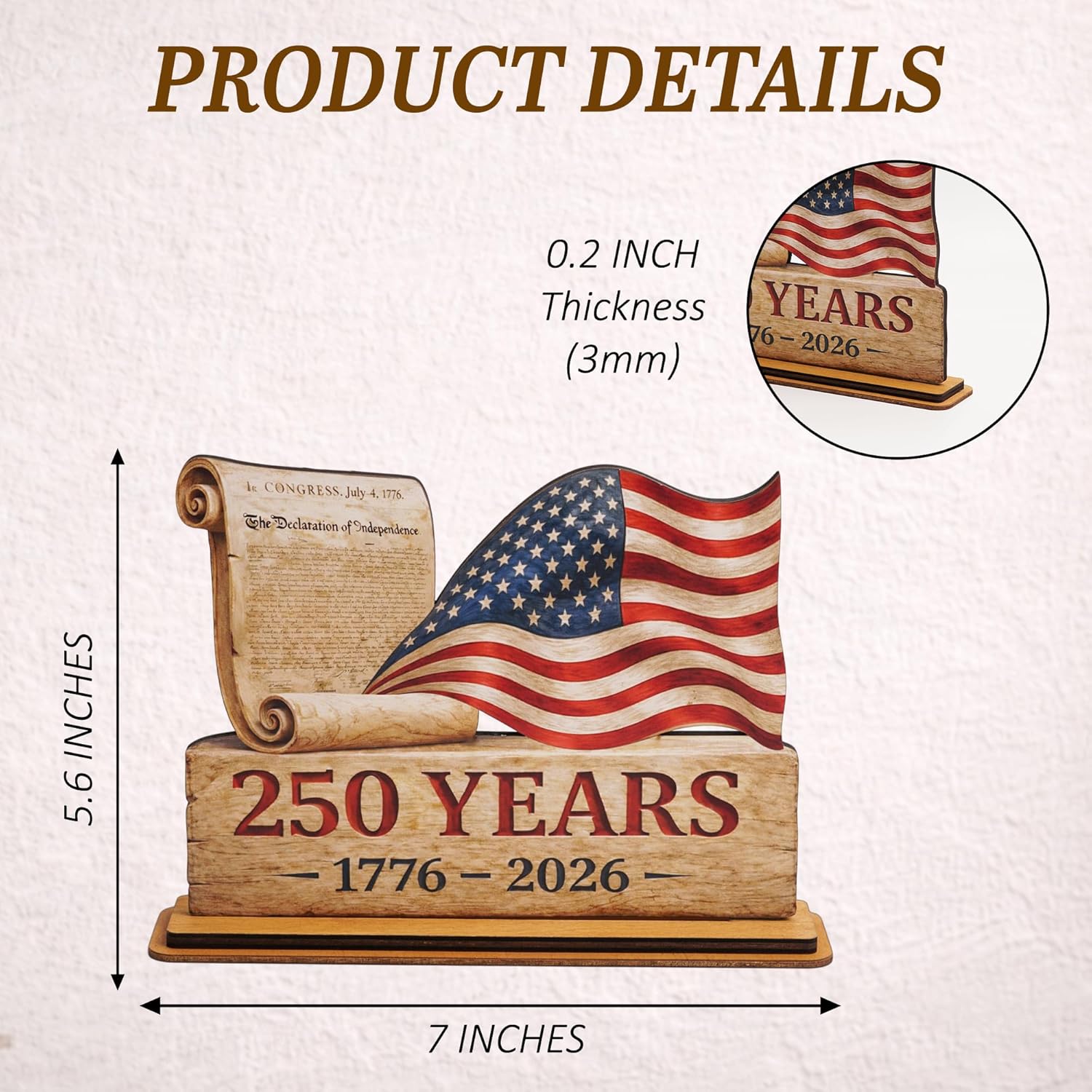 America 250th Anniversary Wooden Plaque, USA Merchandise & Patriotic 4th of July Decorations