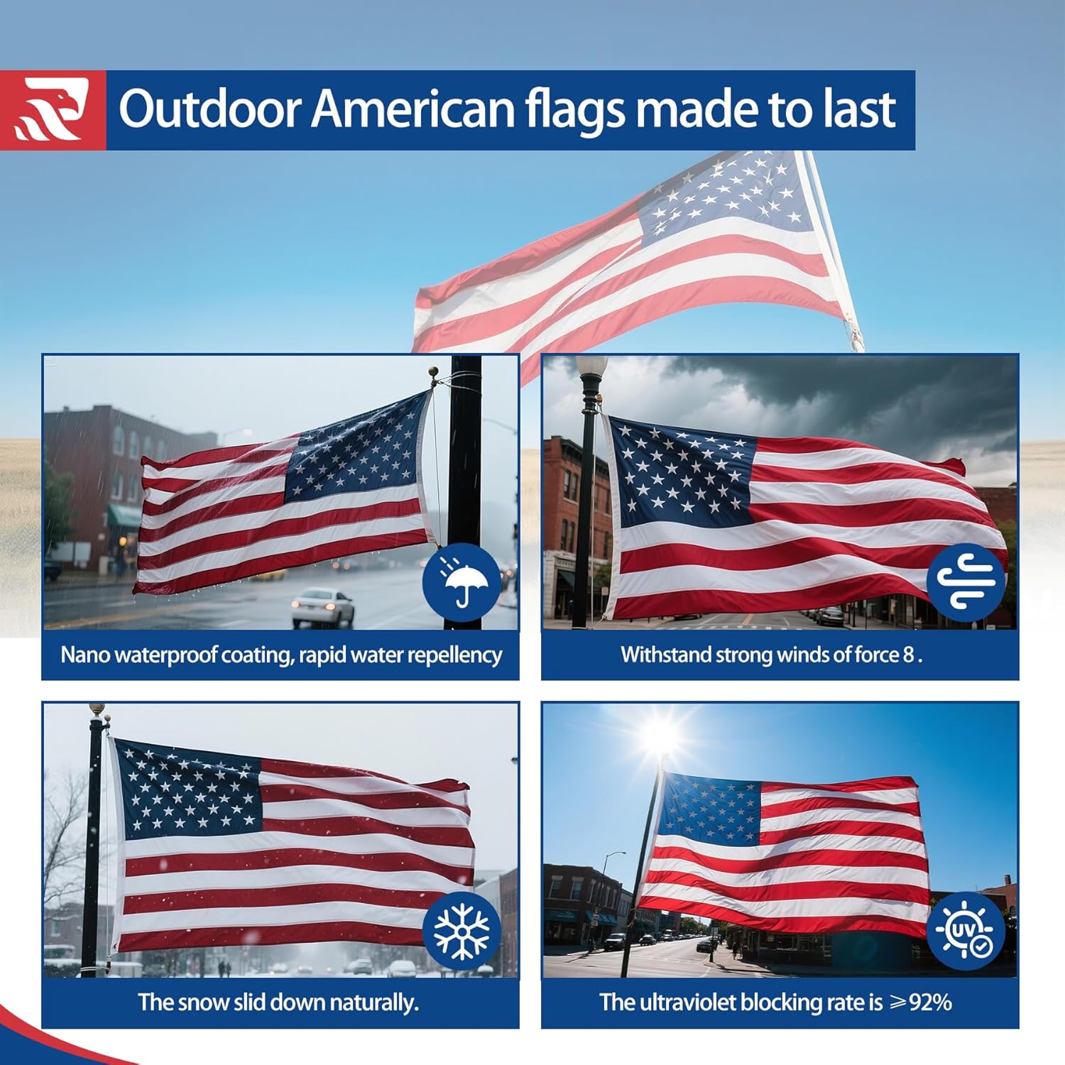 Premium American Flag – Made in USA, Heavy Duty & Outdoor Ready, Embroidered Stars & Sewn Stripes