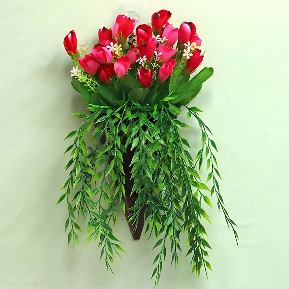 Rattan Hanging Wall Planters, Cone Shaped Rustic Flower Baskets for Indoor & Outdoor Decor