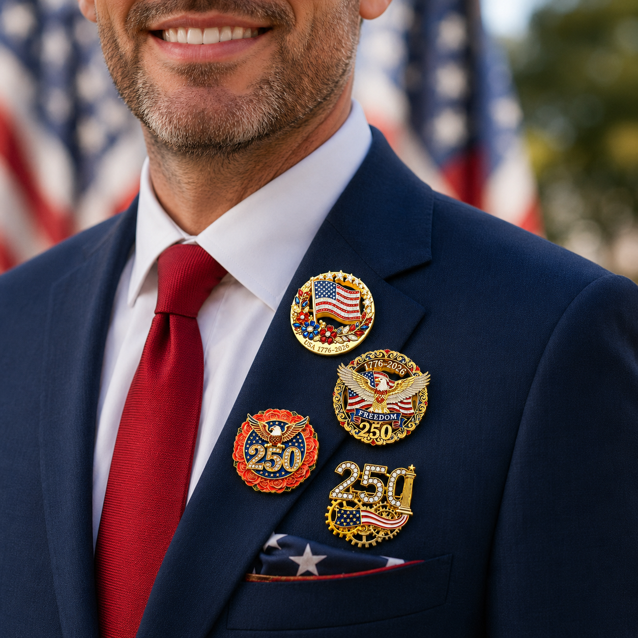 US 250th Anniversary Brooch Pin-4PCS