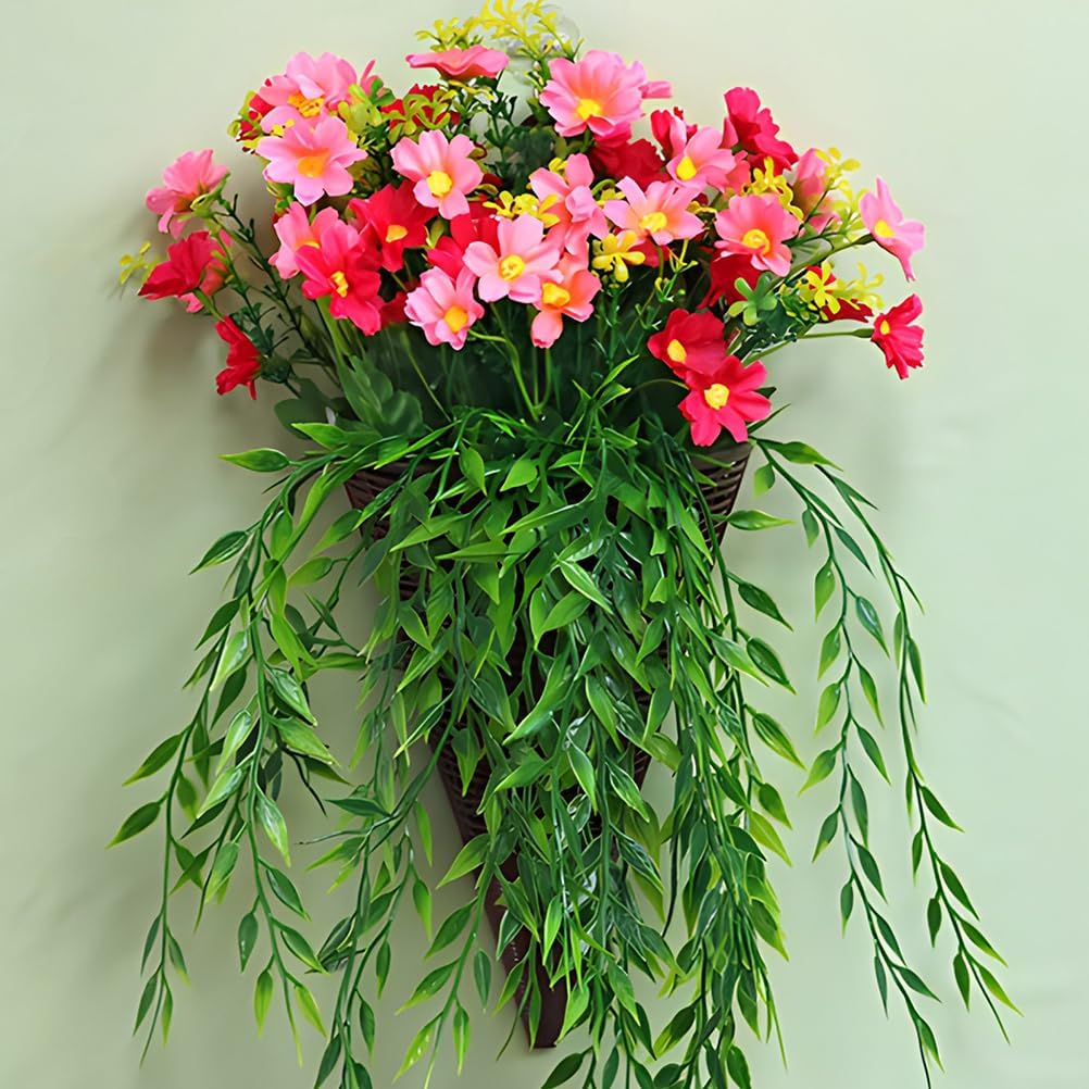 Rattan Hanging Wall Planters, Cone Shaped Rustic Flower Baskets for Indoor & Outdoor Decor