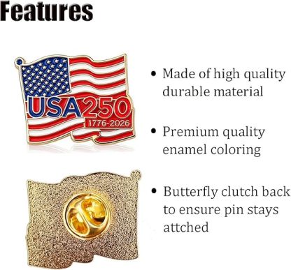 Made in USA 250th Anniversary Brooch Pin Set - 4PCS
