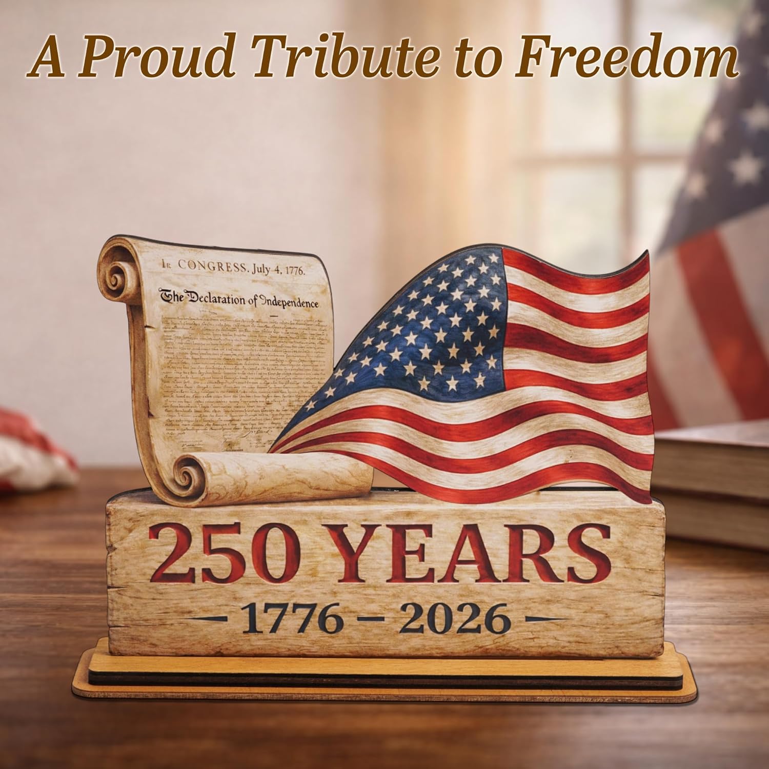 America 250th Anniversary Wooden Plaque, USA Merchandise & Patriotic 4th of July Decorations