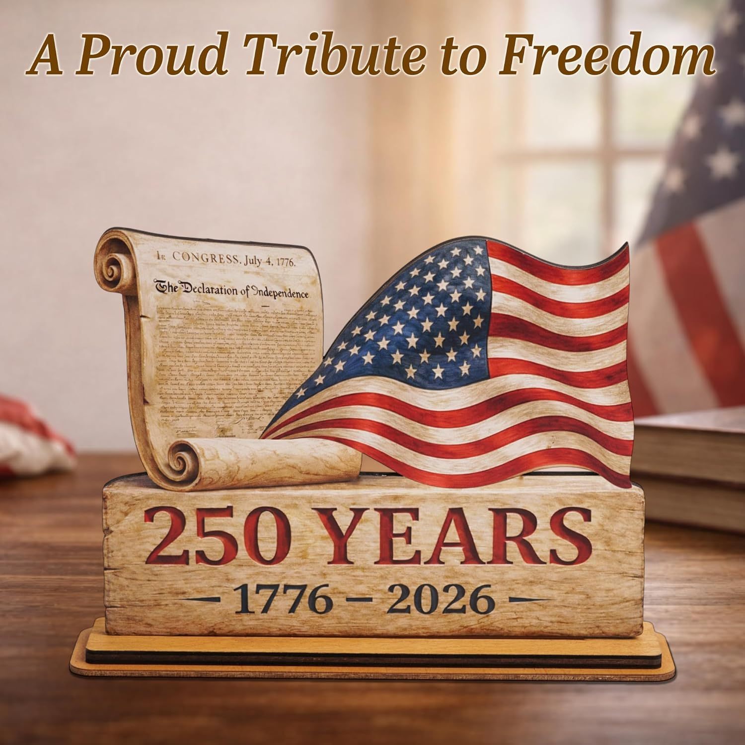America 250th Anniversary Wooden Plaque, USA Merchandise & Patriotic 4th of July Decorations