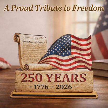 America 250th Anniversary Wooden Plaque, USA Merchandise & Patriotic 4th of July Decorations