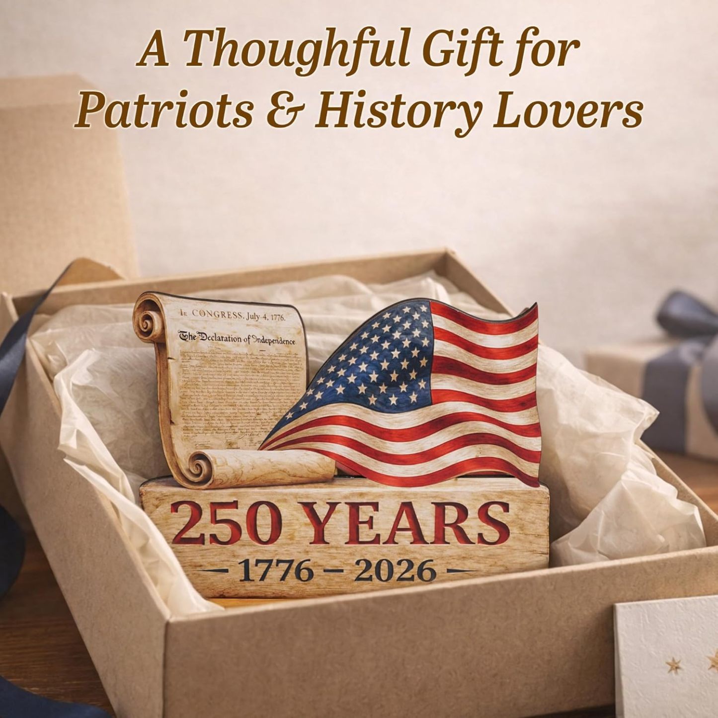 America 250th Anniversary Wooden Plaque, USA Merchandise & Patriotic 4th of July Decorations