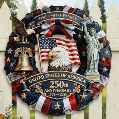 Custom Wood Sign - Personalized America 250th Anniversary Gifts For Mom, Dad, Brother, Sister, Kids - Family Forever United