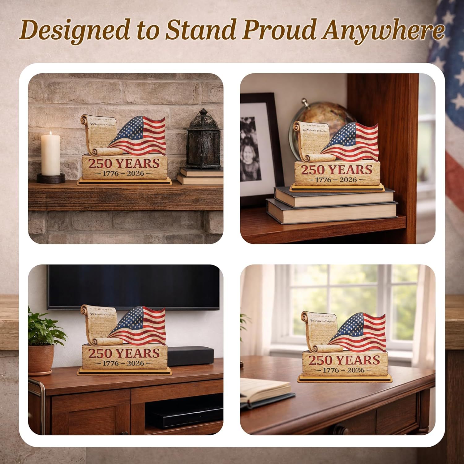 America 250th Anniversary Wooden Plaque, USA Merchandise & Patriotic 4th of July Decorations