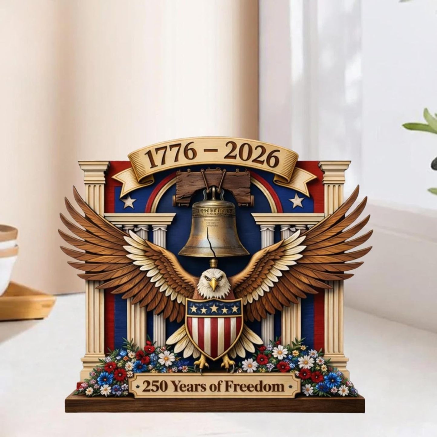 America 250th Anniversary Wooden Plaque, USA Merchandise & Patriotic 4th of July Decorations