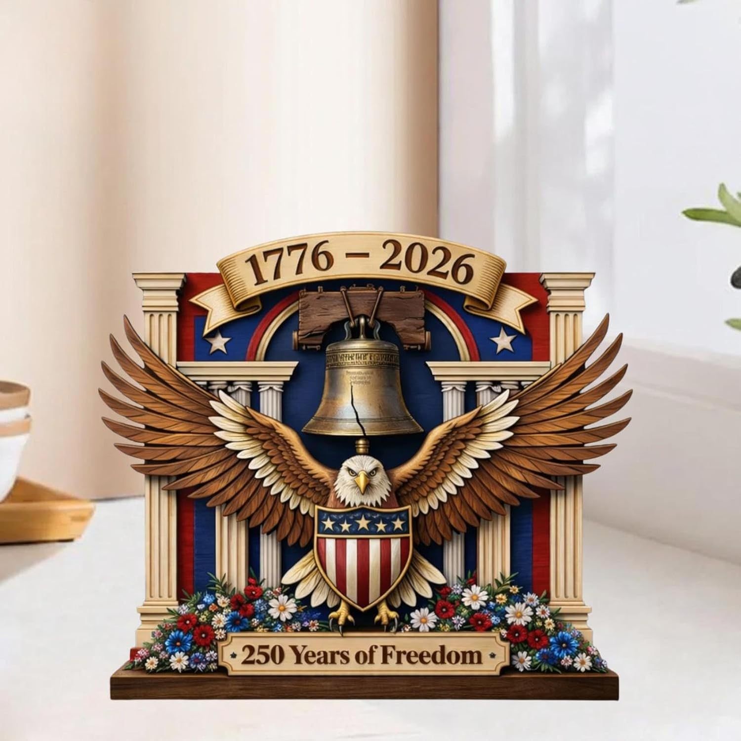 America 250th Anniversary Wooden Plaque, USA Merchandise & Patriotic 4th of July Decorations