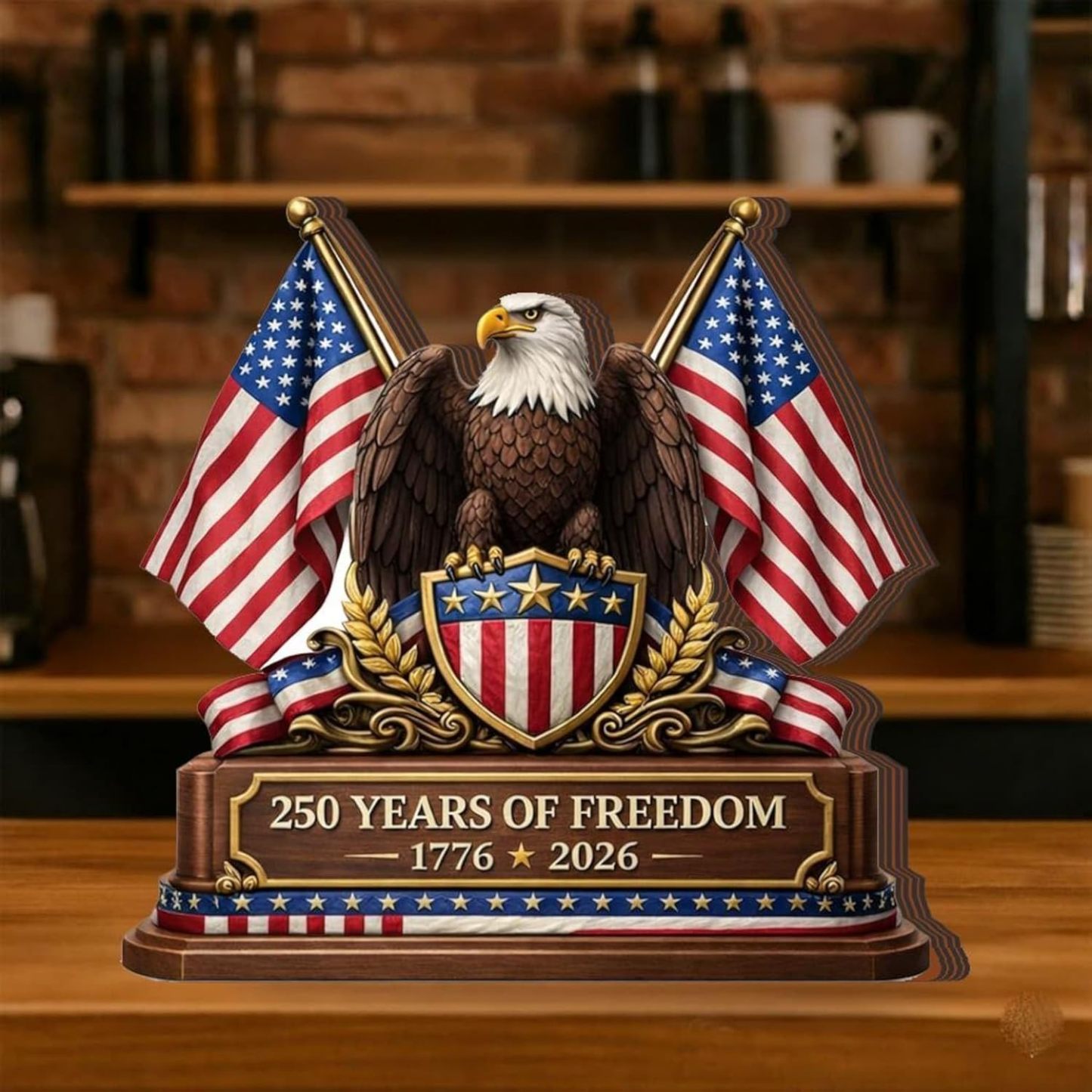 America 250th Anniversary Wooden Plaque, USA Merchandise & Patriotic 4th of July Decorations