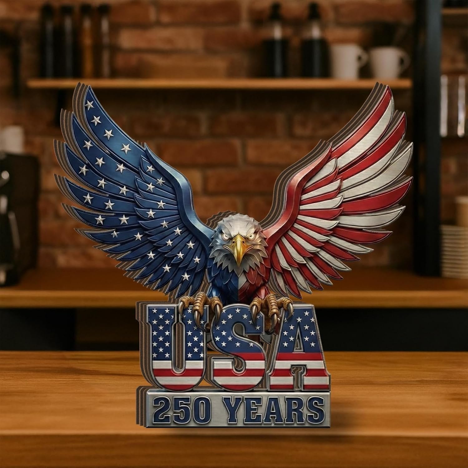 America 250th Anniversary Wooden Plaque, USA Merchandise & Patriotic 4th of July Decorations