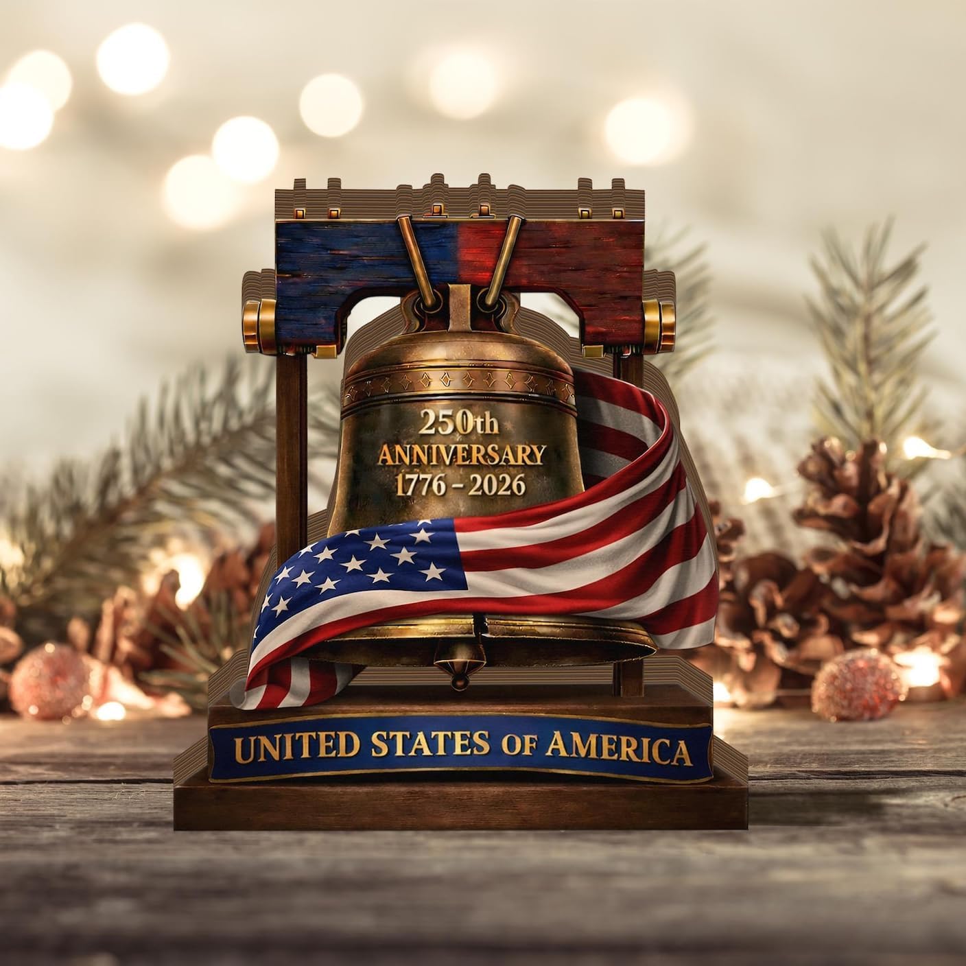 America 250th Anniversary Wooden Plaque, USA Merchandise & Patriotic 4th of July Decorations