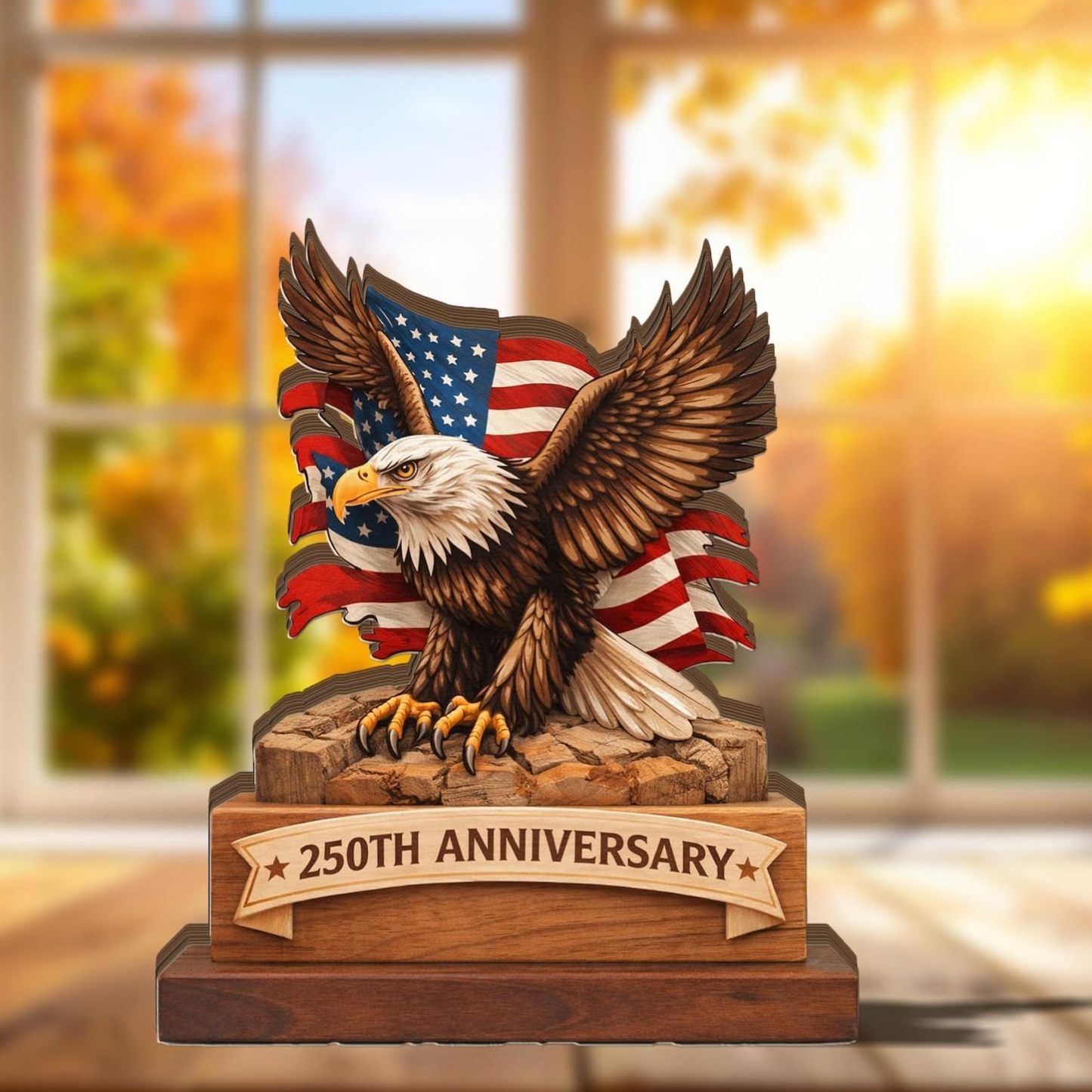 America 250th Anniversary Wooden Plaque, USA Merchandise & Patriotic 4th of July Decorations