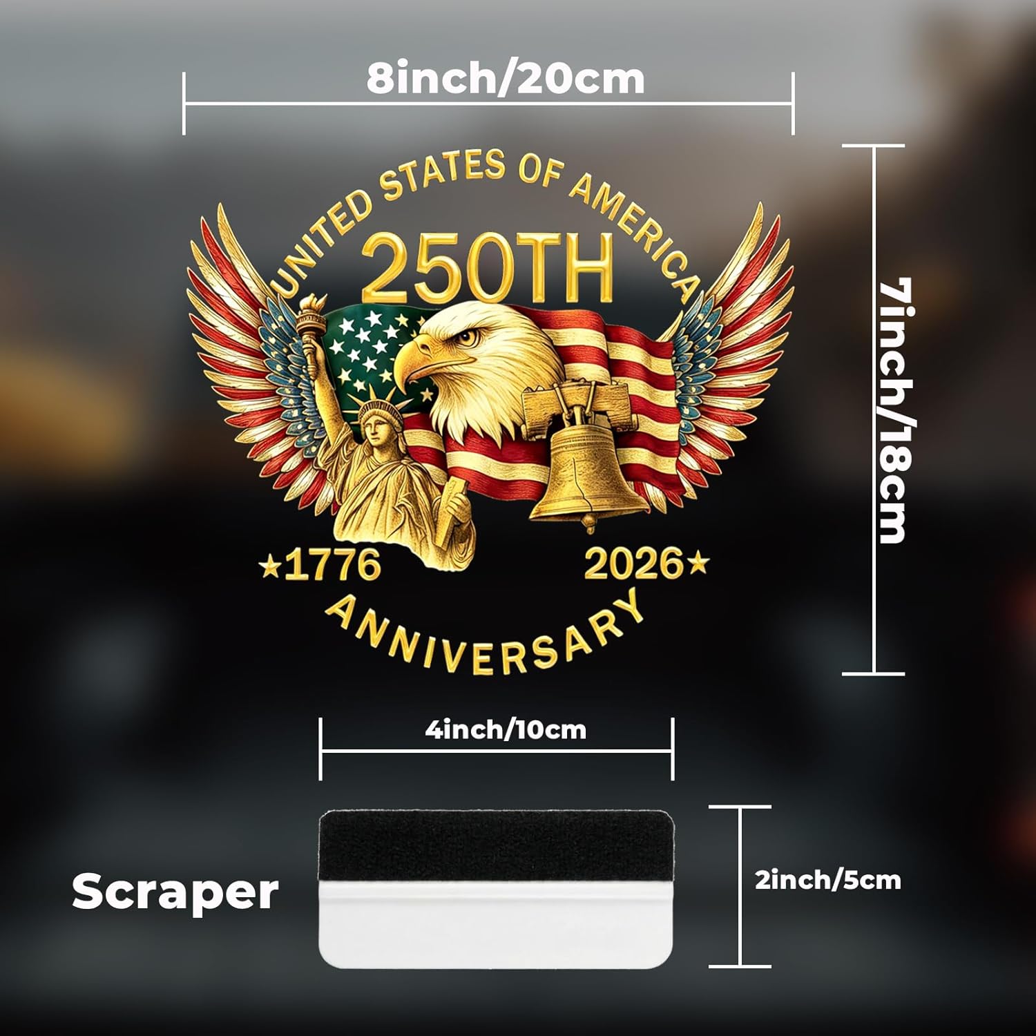 2PCS 🇺🇸 USA 250th Anniversary Car Decal 1776-2026 🦅 Patriotic 4th of July Vinyl Stickers for Car, Truck, SUV