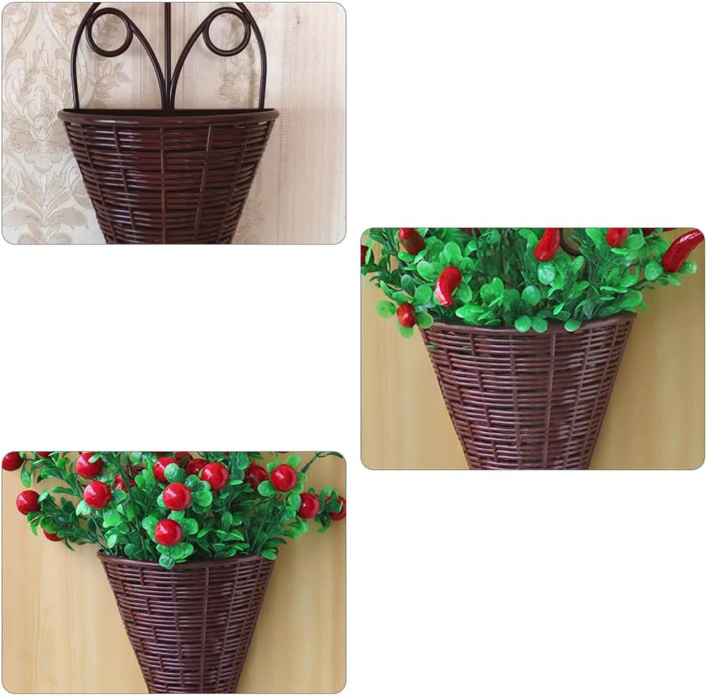 Rattan Hanging Wall Planters, Cone Shaped Rustic Flower Baskets for Indoor & Outdoor Decor