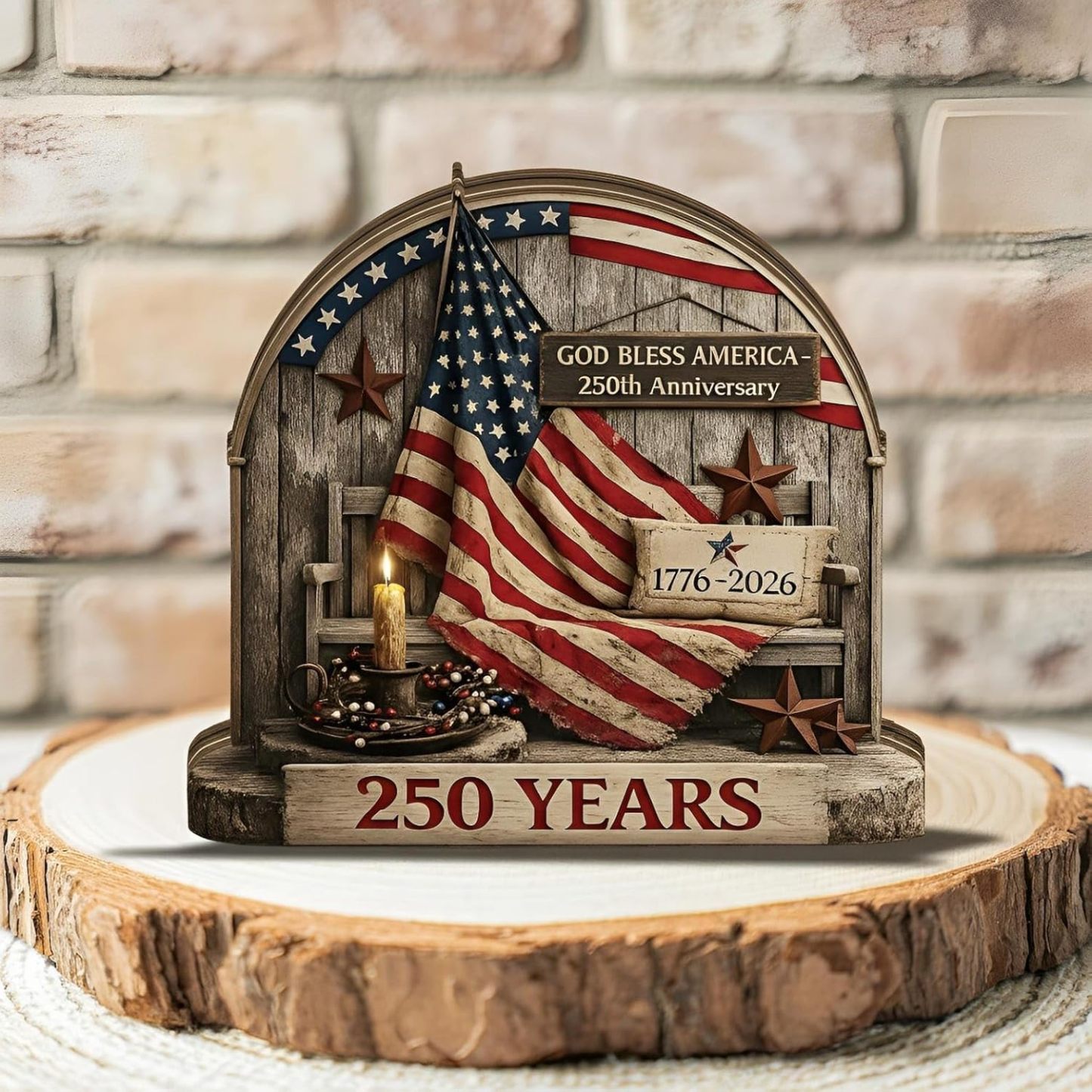 America 250th Anniversary Wooden Plaque, USA Merchandise & Patriotic 4th of July Decorations