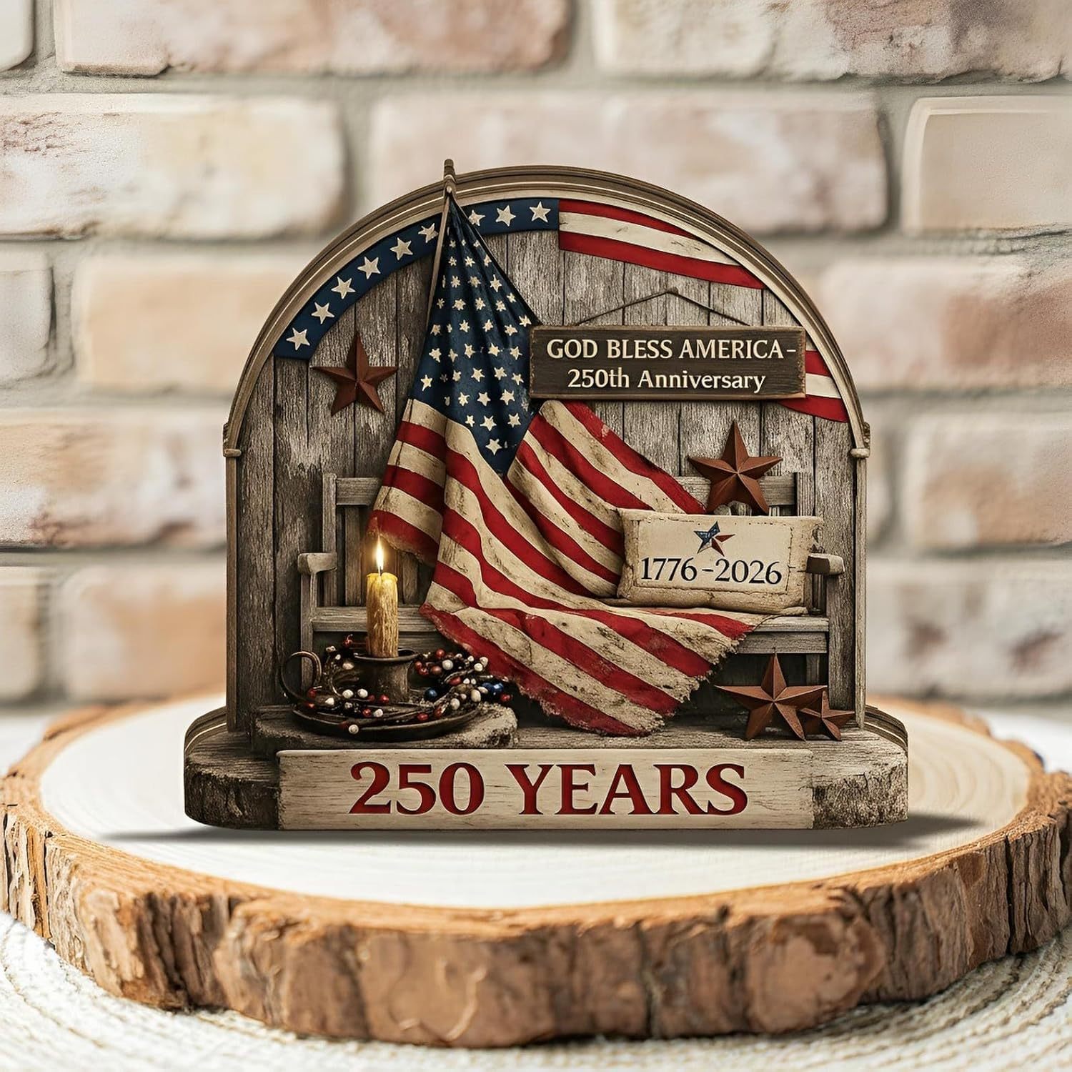 America 250th Anniversary Wooden Plaque, USA Merchandise & Patriotic 4th of July Decorations