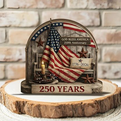 America 250th Anniversary Wooden Plaque, USA Merchandise & Patriotic 4th of July Decorations