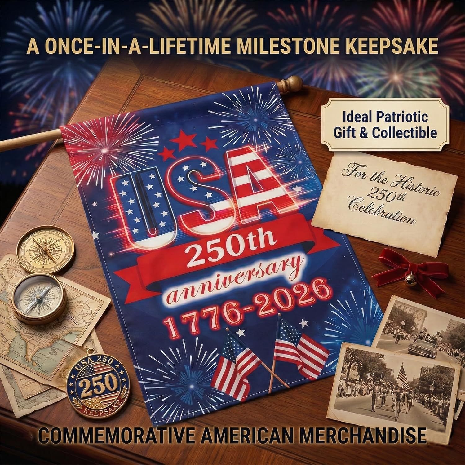 USA 250th Anniversary Garden Flag, 12x18 in, Double-Sided, UV & Weather Resistant, 1776-2026