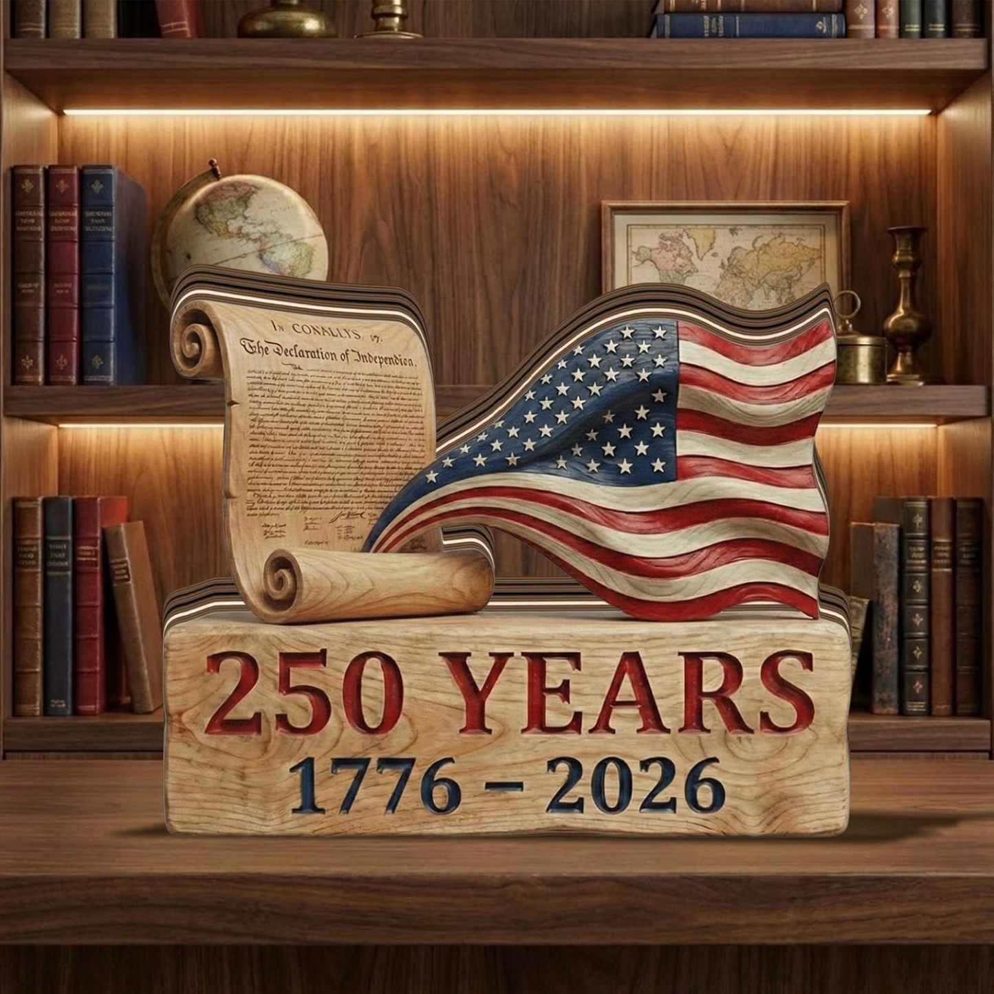 America 250th Anniversary Wooden Plaque, USA Merchandise & Patriotic 4th of July Decorations