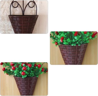 Rattan Hanging Wall Planters, Cone Shaped Rustic Flower Baskets for Indoor & Outdoor Decor