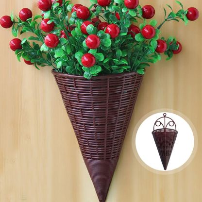 Rattan Hanging Wall Planters, Cone Shaped Rustic Flower Baskets for Indoor & Outdoor Decor