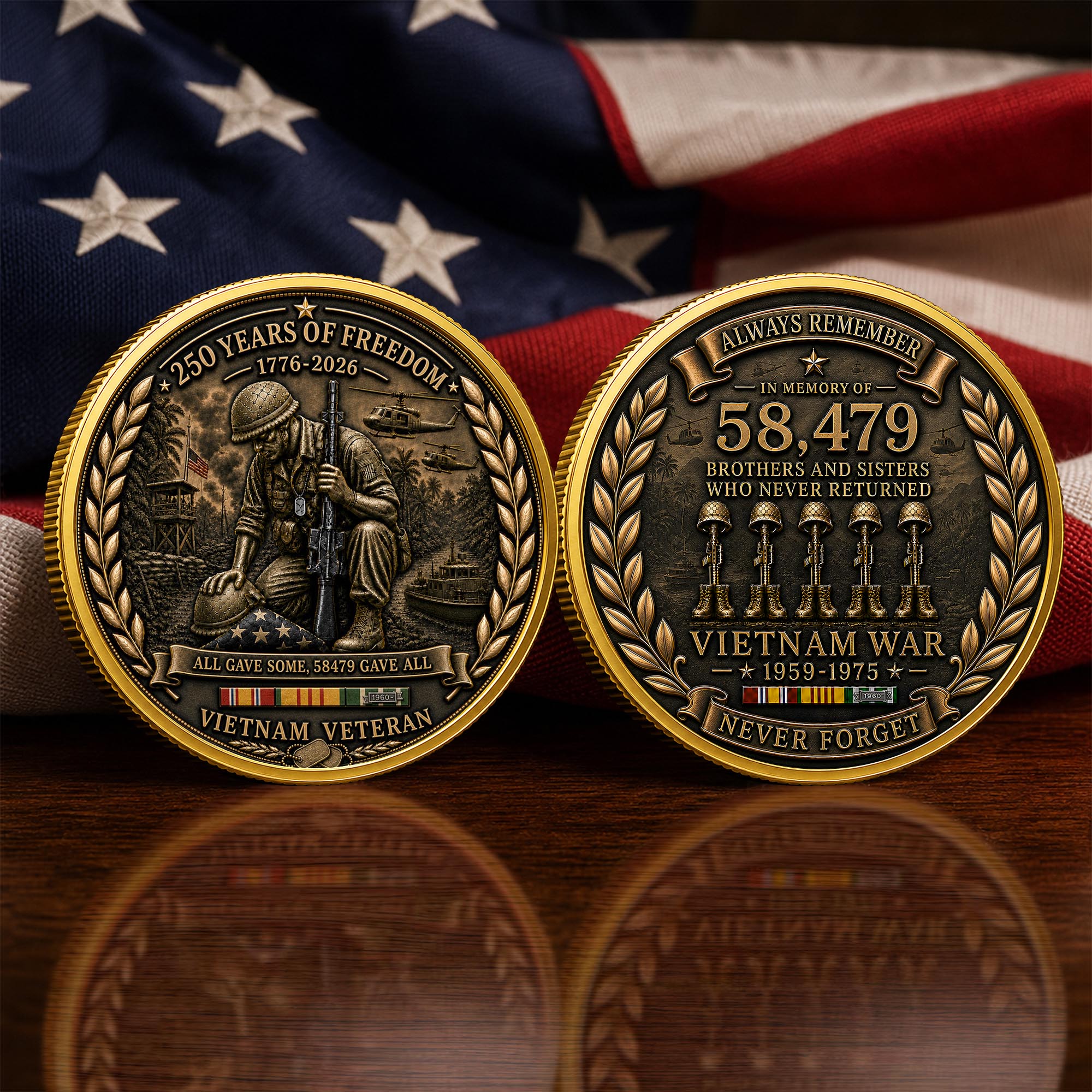 Vietnam Veteran America 250th Anniversary Commemorative Coin 2 Side, All Gave Some 58,479 Gave All, Veteran Gifts