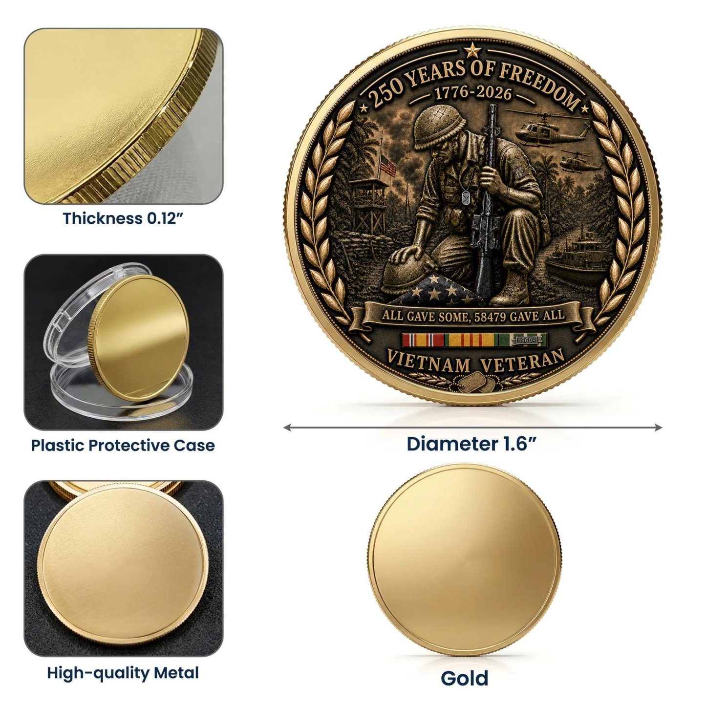 Vietnam Veteran America 250th Anniversary Commemorative Coin 2 Side, All Gave Some 58,479 Gave All, Veteran Gifts