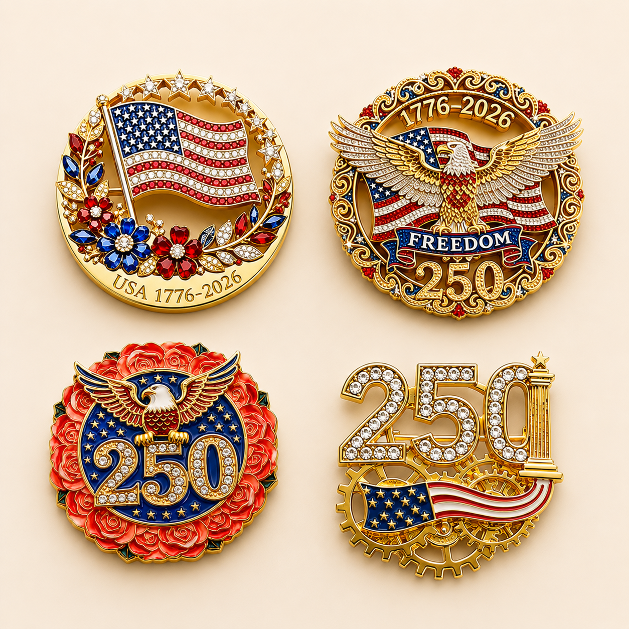 US 250th Anniversary Brooch Pin-4PCS