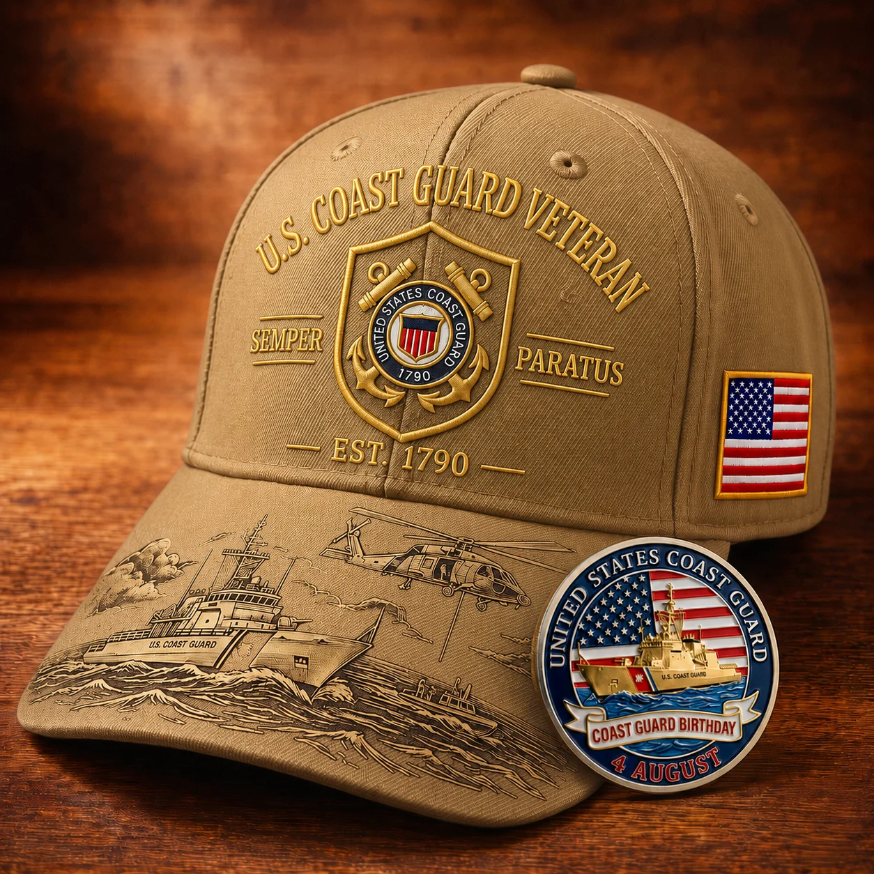 ⚓Last Day Promo: 49% OFF - 🌊U.S. Coast Guard Veteran Semper Paratus Tribute Cap 🎁 Free Honor Coin With Every Cap Purchase