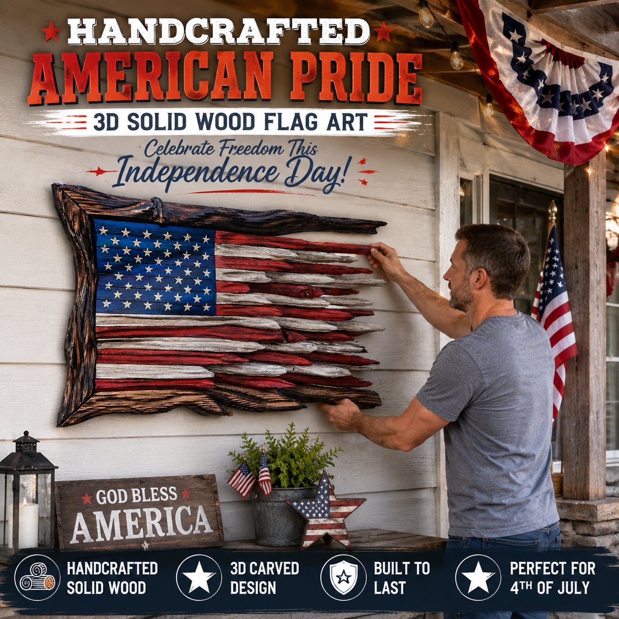 🇺🇸 Handmade Wooden American Flag Wall Art, 🔥Buy 2 FREE SHIPPING