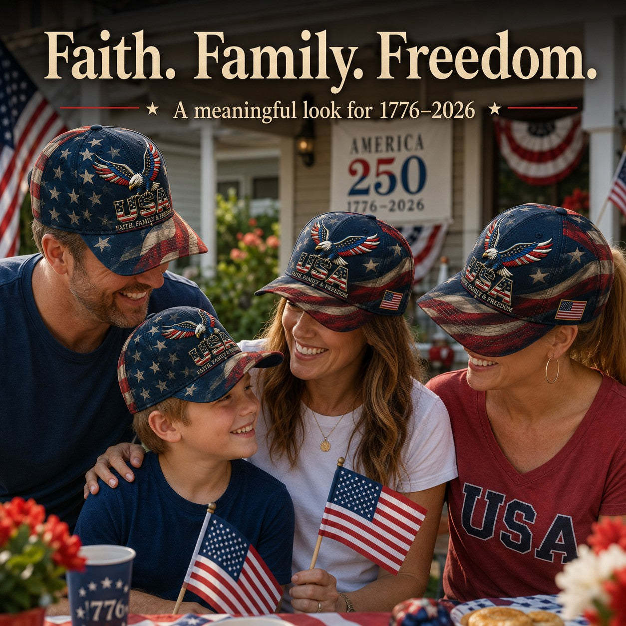 America 250th Anniversary Faith Family Freedom Hat