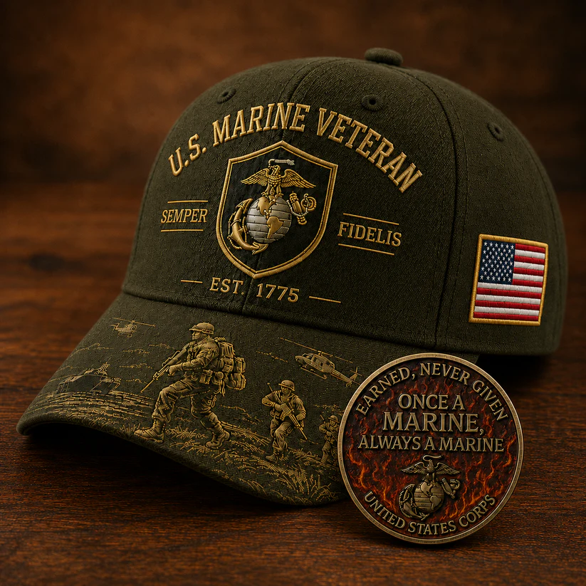 U.S. Marine Veteran Semper Fidelis Commemorative Cap 🎁 Free Honor Coin With Every Cap Purchase
