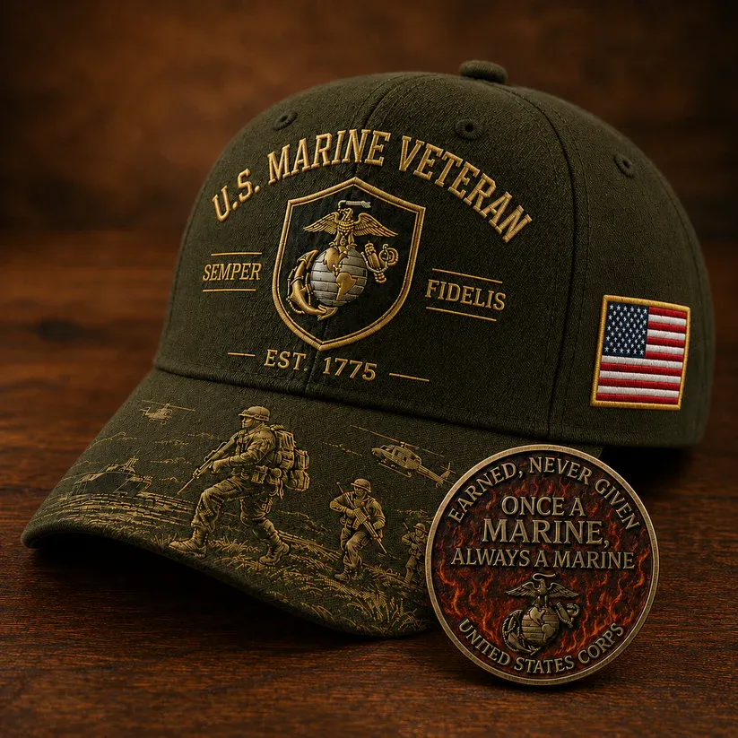 U.S. Marine Veteran Semper Fidelis Commemorative Cap 🎁 Free Honor Coin With Every Cap Purchase