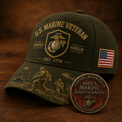 U.S. Marine Veteran Semper Fidelis Commemorative Cap 🎁 Free Honor Coin With Every Cap Purchase