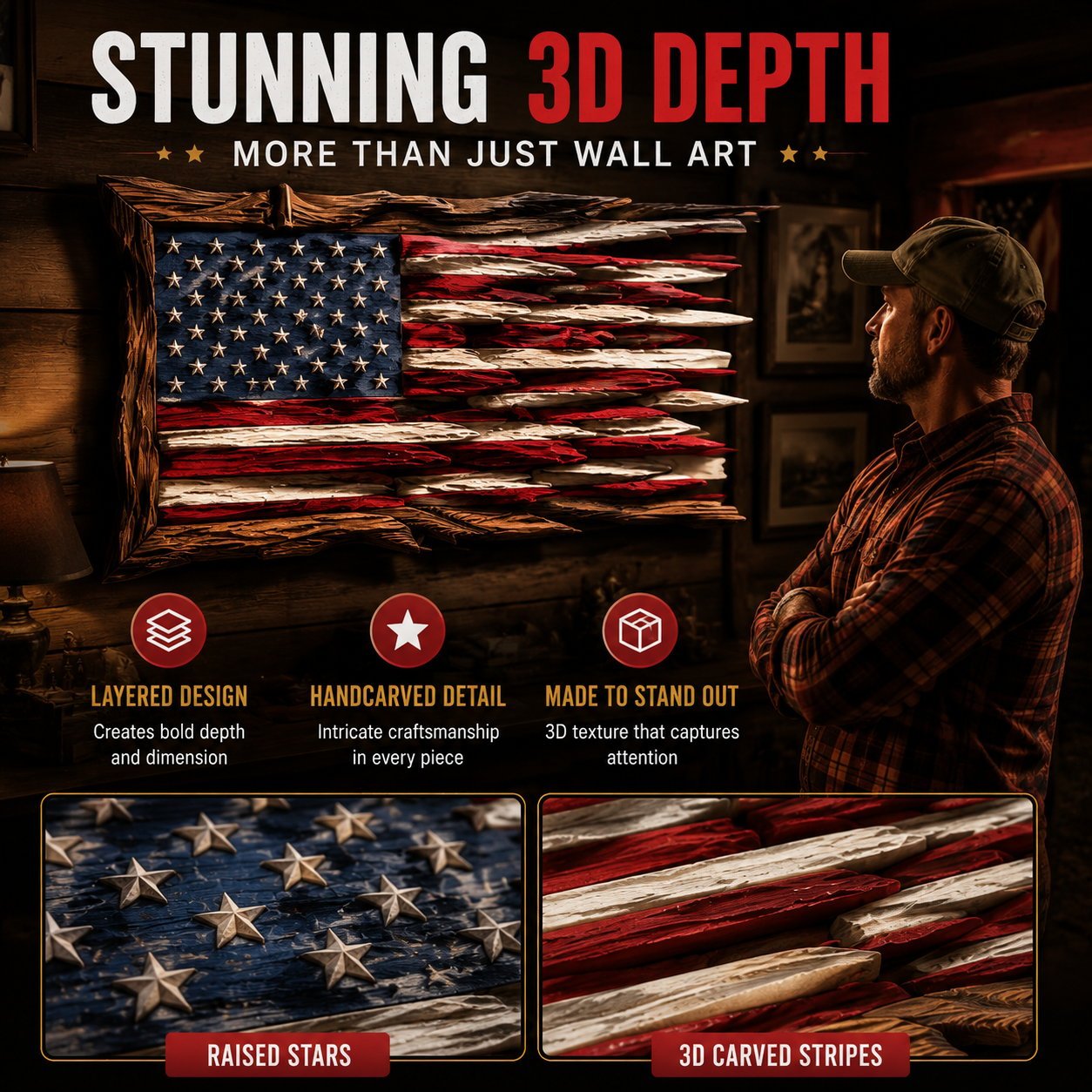 🇺🇸 Handmade Wooden American Flag Wall Art, 🔥Buy 2 FREE SHIPPING