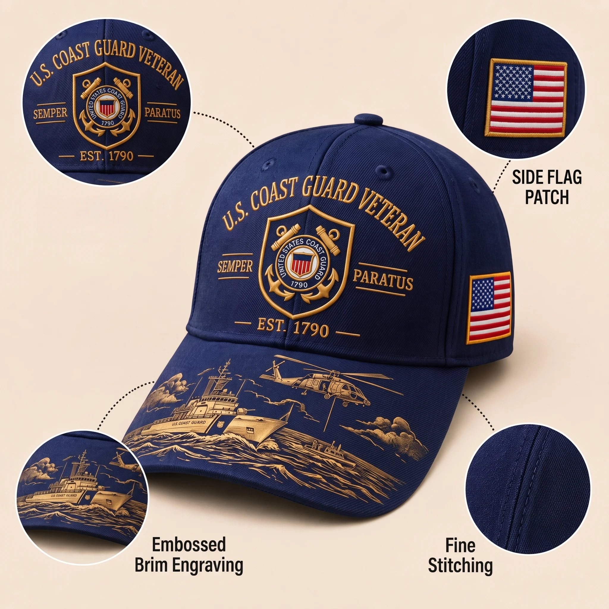 ⚓Last Day Promo: 49% OFF - 🌊U.S. Coast Guard Veteran Semper Paratus Tribute Cap 🎁 Free Honor Coin With Every Cap Purchase