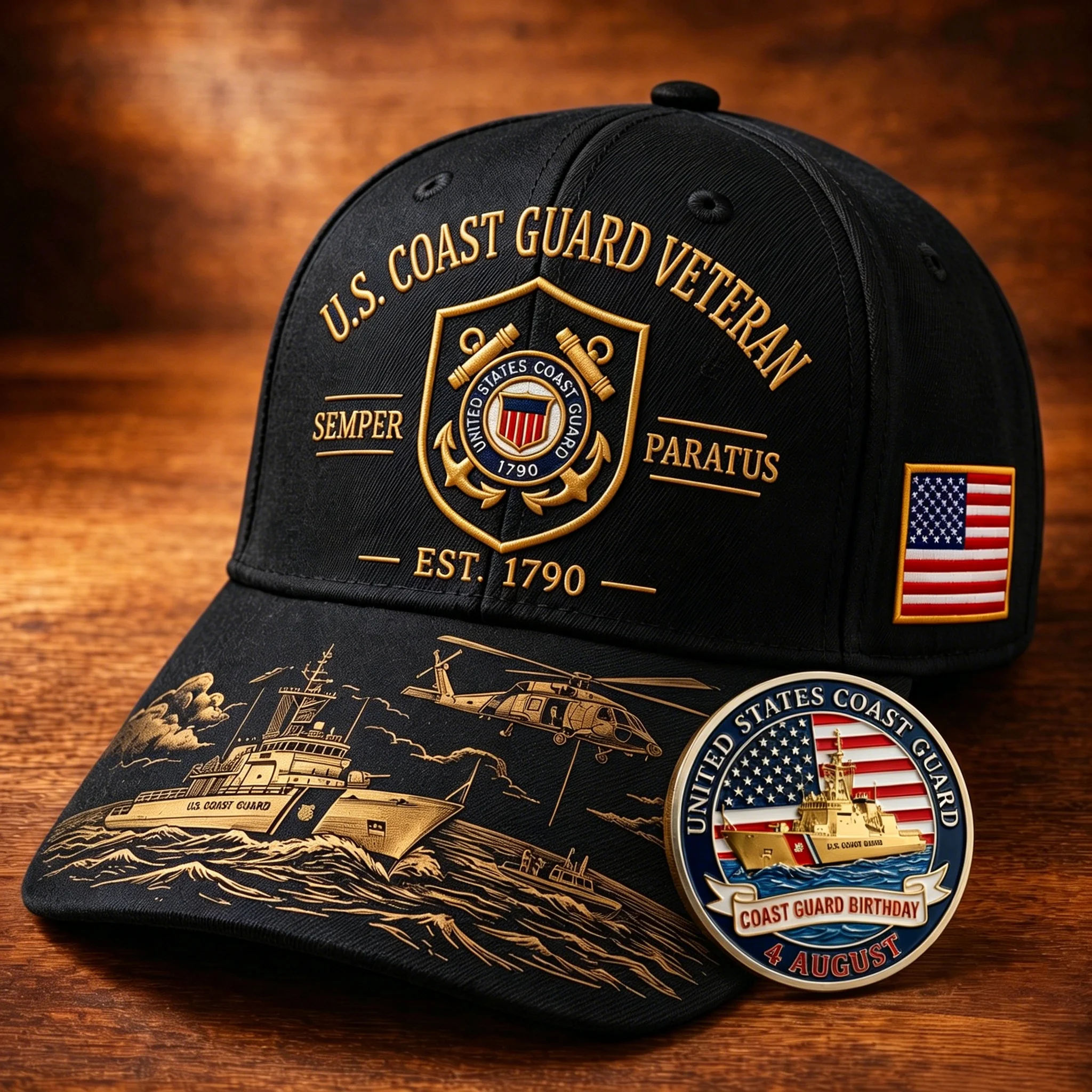 ⚓Last Day Promo: 49% OFF - 🌊U.S. Coast Guard Veteran Semper Paratus Tribute Cap 🎁 Free Honor Coin With Every Cap Purchase
