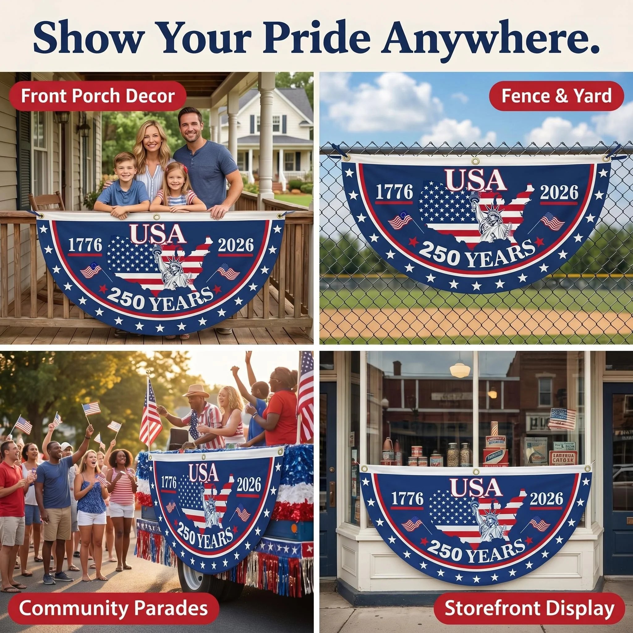 HandcraftedUSA 250th Birthday Bunting Flag, 🔥Buy 2 FREE SHIPPING