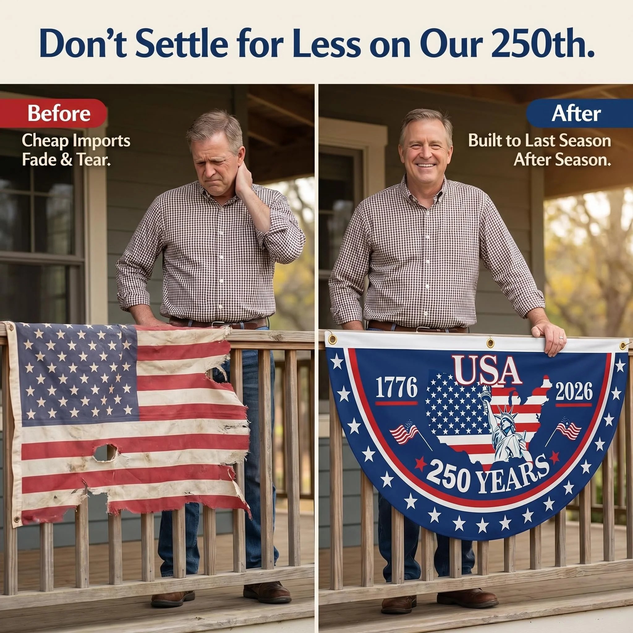 HandcraftedUSA 250th Birthday Bunting Flag, 🔥Buy 2 FREE SHIPPING