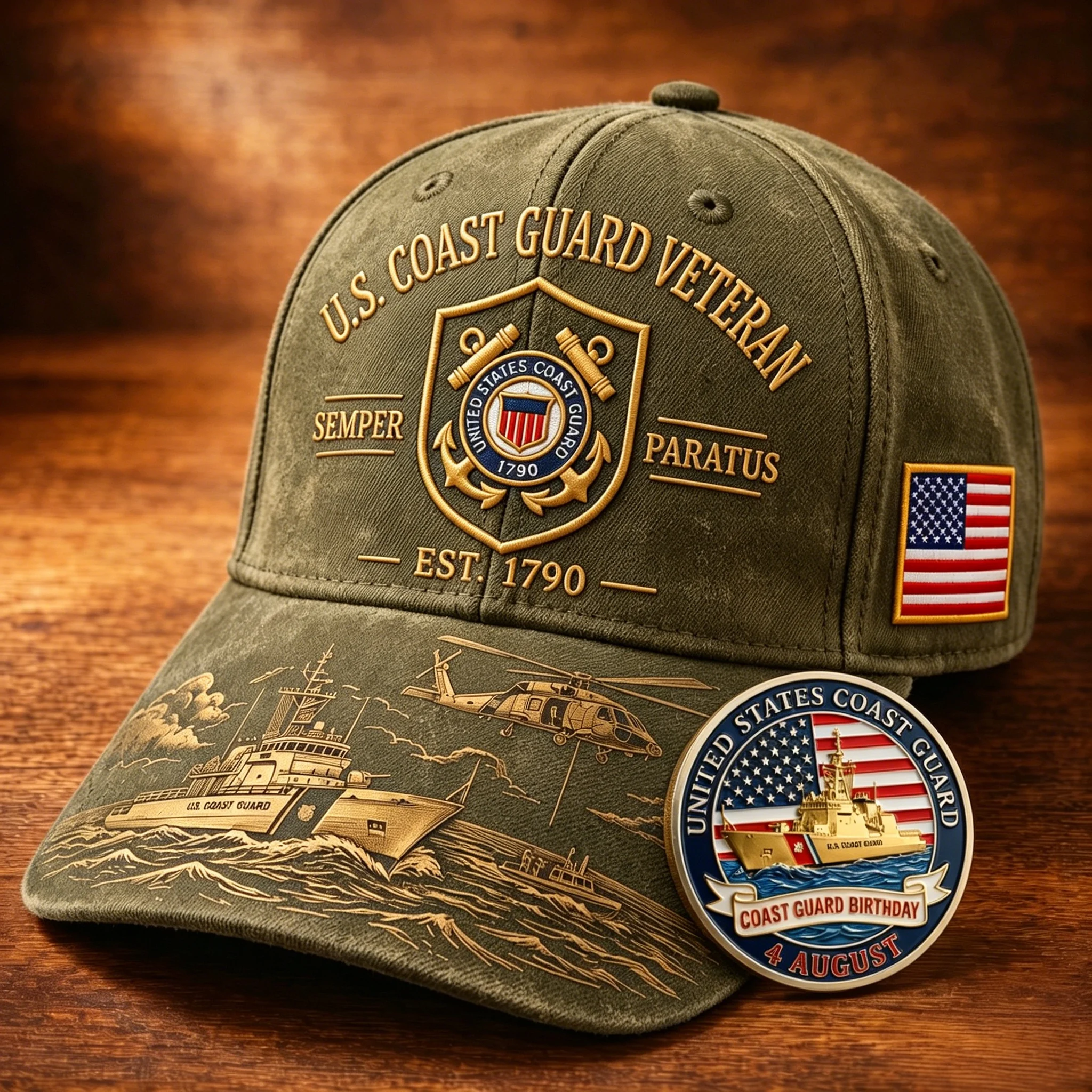 ⚓Last Day Promo: 49% OFF - 🌊U.S. Coast Guard Veteran Semper Paratus Tribute Cap 🎁 Free Honor Coin With Every Cap Purchase