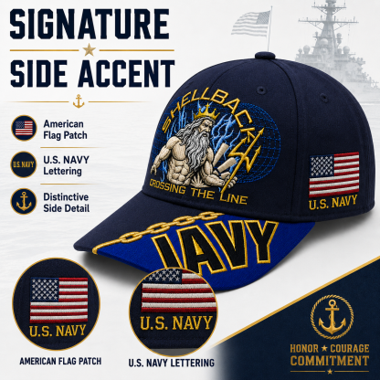 🔥SHELLBACK “Crossing The Line” Navy Embroidered Cap 🇺🇸