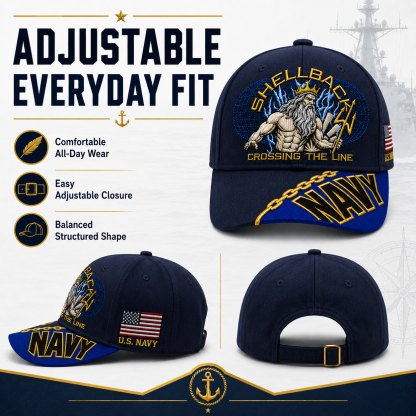 🔥SHELLBACK “Crossing The Line” Navy Embroidered Cap 🇺🇸