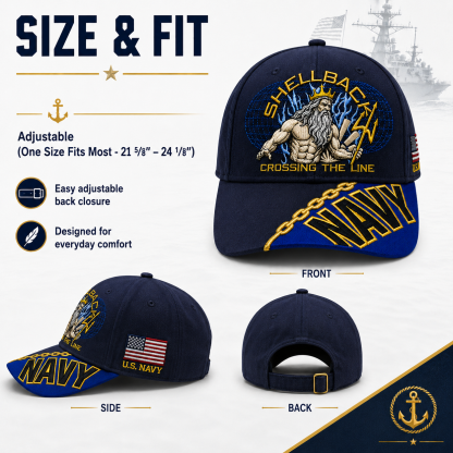 🔥SHELLBACK “Crossing The Line” Navy Embroidered Cap 🇺🇸