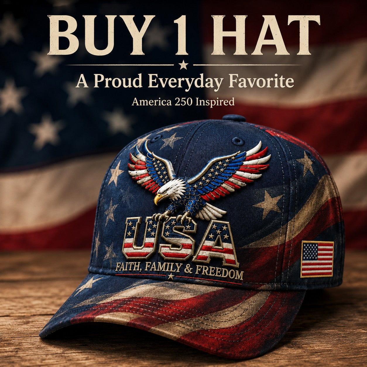 America 250th Anniversary Faith Family Freedom Hat