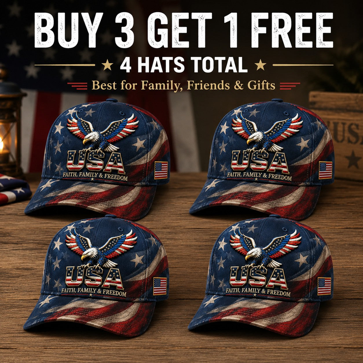 America 250th Anniversary Faith Family Freedom Hat
